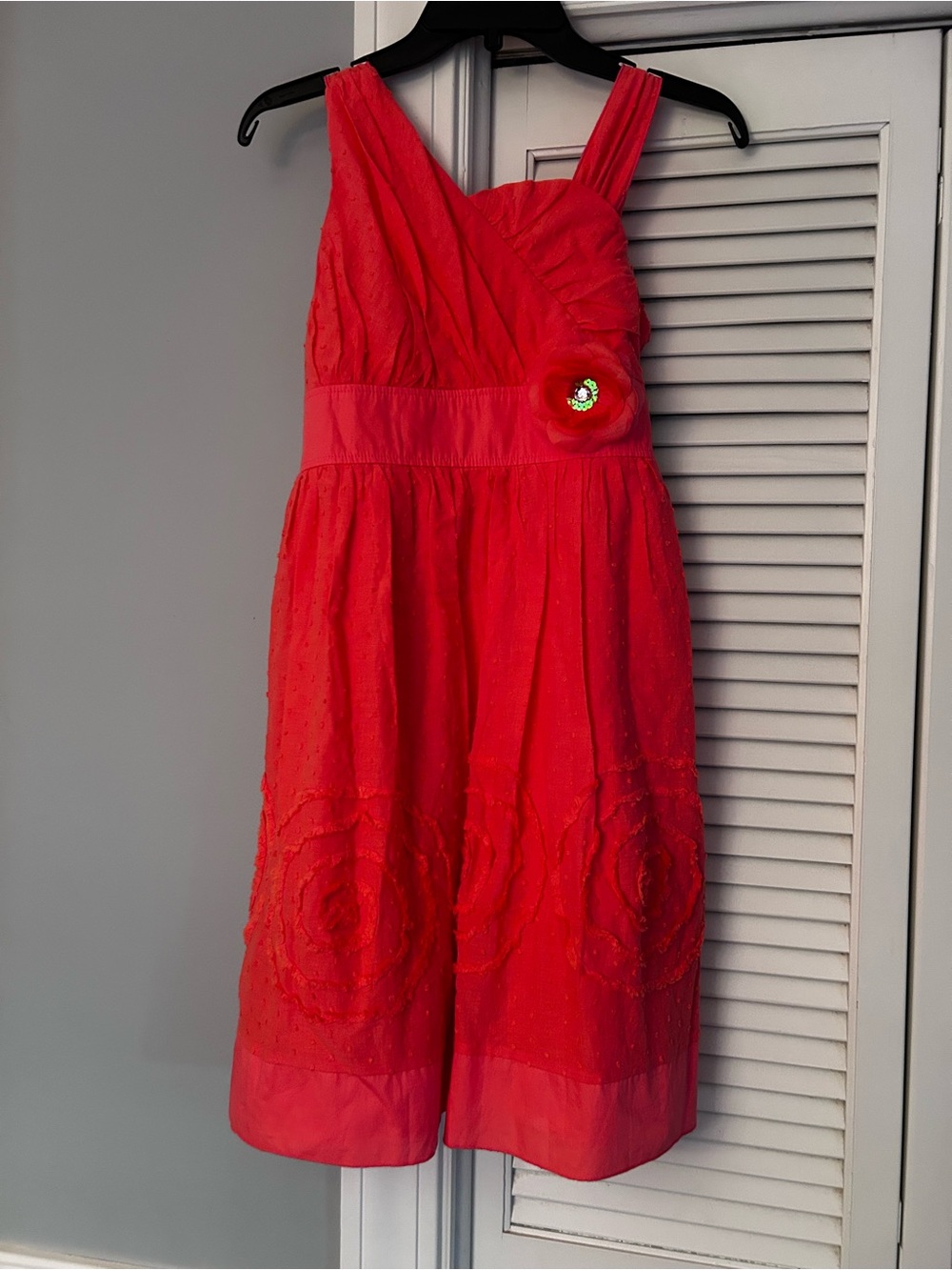 Girls My Michelle Bright Coral Sleeveless Sundress with Floral Accent size 16